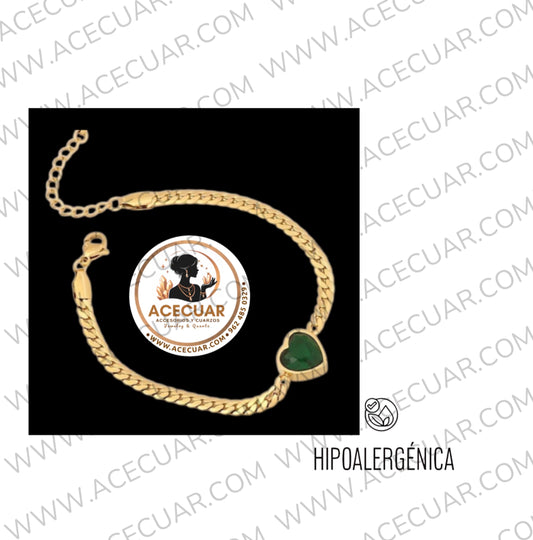 Corazon verde con dorado pulsera